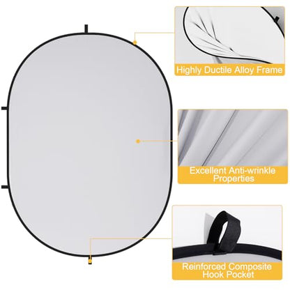 Kate Collapsible Pop-Up Backdrop for Self-Tape Auditions, Professional Headshots, Video Conferencing & Live Streaming - Portable Photography Background (5'x6.5' / 1.5x2m, White/Gray) - color: White/Gray