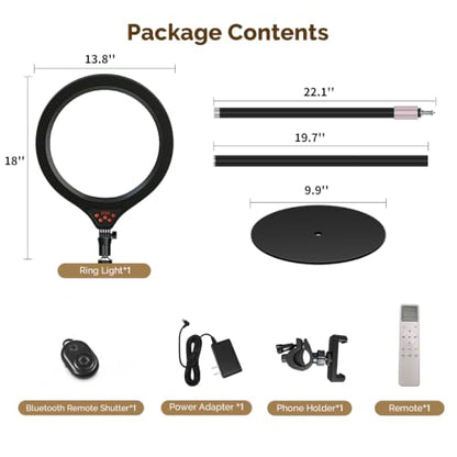 ShowMaven 14" Full Screen Ring Light with Adjustable Stand, Studio LED Ring Light with Phone Holder & 58" Stand, Selfie Light with Remote for Video Photography, TikTok, YouTube, Live Stream
