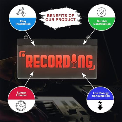 LED Acrylic Wall Recording Sign, Forest & Twelfth Recording Studio Lighted Sign for Professional Studio Setup, Podcast, Radio & More, USB Powered (Recording)