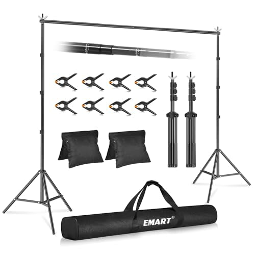 EMART Backdrop Stand 10x10ft(WxH) Photo Studio Adjustable Background Stand Support kit with 2 Crossbars, 8 Clamps, 2 Sandbags and Carry Bag for Parties, Events Decoration, Wedding, Photography - color: Black, size: 10x10ft