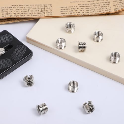 10PCS 1/4"-20 Female to 3/8"-16 Male Tripod Adapter Standard Metal Tripod Adapters 1/4 to 3/8 Reducer Bushing Convert Screw Adapter for Camera Camcorder Monopod Stand Video Light, Sliver