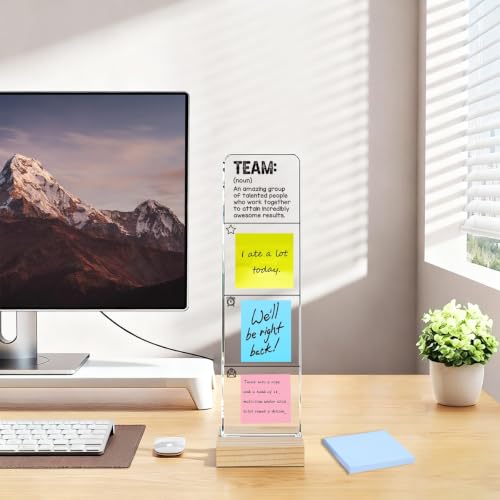Acrylic Sticky Note Board with Wooden Base, Inspiring Team Quotes Desktop Logo, Monitor Message Sticky Notes Office Desk Sets and Accessories Belt Blue Sticky Notes 100 Sheets - color: Team Noun