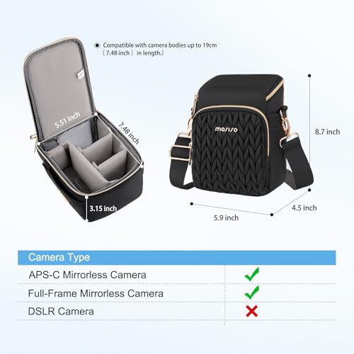 MOSISO Camera Bag, Small Dual Access Crossbody Shoulder Bag for Mirrorless/Digital Cameras, Wheat Ear Quilted Padded Camera Case with Rain Cover, Photography Purse for Canon/Nikon/Sony, Black