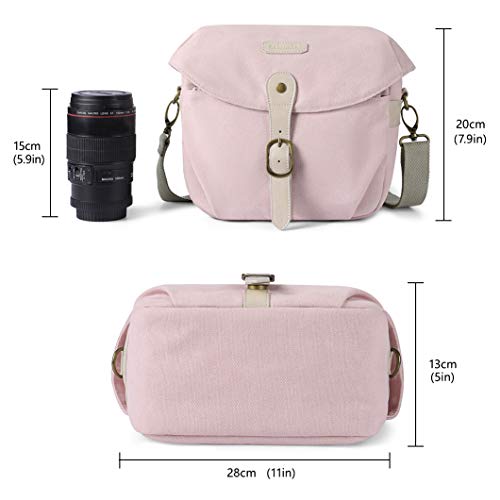 BAGSMART Camera Bag, SLR DSLR Canvas Crossbody Camera Case, Compact Camera Shoulder Bag with Rain Cover for Women and Men, Pink | SLR DSLR Camera Case, Compact Camera Shoulder Bag - color: 04-Light Pink