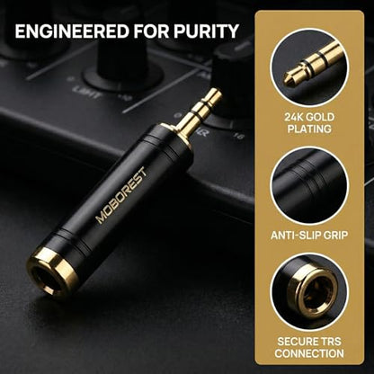 MOBOREST 3.5mm to 1/4 (6.35mm) Stereo Pure Copper Adapter, 1/8 Inch to 1/4 Inch Stereo Adapter, Can be Used Conversion Headphone adapte, amp adapte, Black Fashion 2-Pack - color: BLACK
