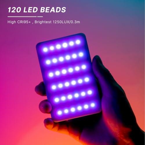ULANZI VL120 RGB Video Light, Pocket LED On-Camera Video Lights, Built-in 3100mAh Rechargeable Battery, 360 Full Color 20 Light Effects, CRI≥95 2500-9000K LED Panels for Photography Vlogging