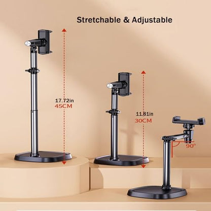 Adjustable Height Phone Stand for Desk, Angle Adjustable Desktop Phone Holder with 360°Rotation Ball-Head,Weighted Base and Aluminum Alloy Support Rod for Phone 4”-7” - color: T10Black