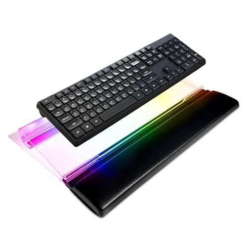 UCINNOVATE Dreamcolor Acrylic Computer Keyboard Stand with Wrist Rest, LED Backlit Keyboard Stand Tray, USB Interface Titled Keyboard Riser for Easy Ergonomic Typing and Working Office Desk, Home - color: Dreamcolor+Wrist Rest, size: 100%(Full size)