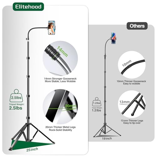 Elitehood 81" Tall Flexible Tripod Stand for iPhone with 17in Adjustable Gooseneck with Remote Compatible with iPhone 13 Pro Max / 13 Pro / 12 Pro Max, Android Phone - style: Heavy Duty Tripod