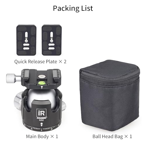 Low Profile Tripod Ball Head-INNOREL N52,Panoramic CNC Metal Camera Tripod Ball Head with Two 1/4" Screw Arca Swiss Quick Release Plates for Tripod,Monopod,DSLR,Camcorder,Max Load 66lbs/30kg - size: N52-Sliver