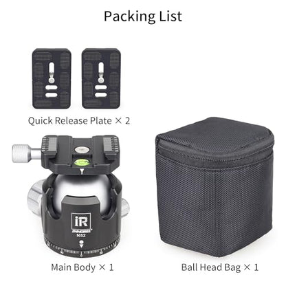Low Profile Tripod Ball Head-INNOREL N52,Panoramic CNC Metal Camera Tripod Ball Head with Two 1/4" Screw Arca Swiss Quick Release Plates for Tripod,Monopod,DSLR,Camcorder,Max Load 66lbs/30kg - size: N52-Sliver
