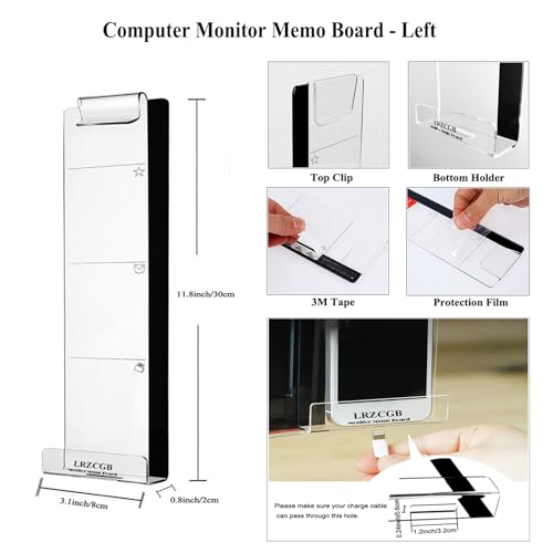 LRZCGB Acrylic Monitor Sticky Note Holder, Transparent Message Board Reminder for Computer Screen (Left) - color: Left