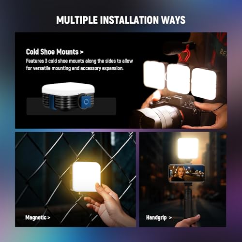 NEEWER Magnetic RGB Camera Video Light with Desk Tripod Stand & 3 Cold Shoes, Upgraded APP Control, CRI97+ 2500-8500K 2000mAh Rechargeable Photography Recording Small LED Panel Lighting, RGB62