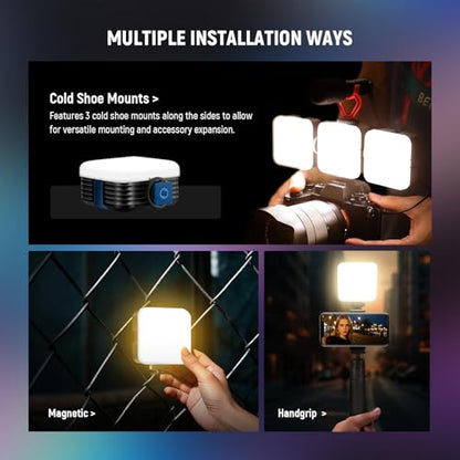 NEEWER Magnetic RGB Camera Video Light with Desk Tripod Stand & 3 Cold Shoes, Upgraded APP Control, CRI97+ 2500-8500K 2000mAh Rechargeable Photography Recording Small LED Panel Lighting, RGB62