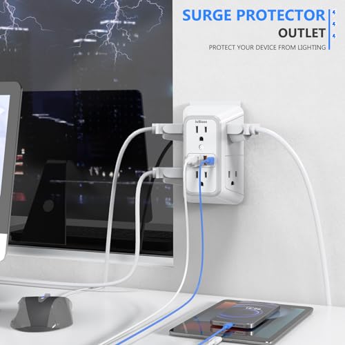 3 Pack Surge Protector Outlet Extender, 6 Outlet Splitter with 4 USB Ports (2 USB C), Multi Plug Wall Outlet 1050J Power Strip, USB Wall Charger for Home Office Kitchen Travel-ETL - color: White 3PCS