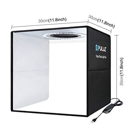 PULUZ 12''×12'' Portable Photography Light Box,Dimmable Photo Studio Light Box with 120 High CRI LED Lights & 6 PVC Backdrops & 3 Reflection Boards for Small Items Product Photography - size: 12 Inch