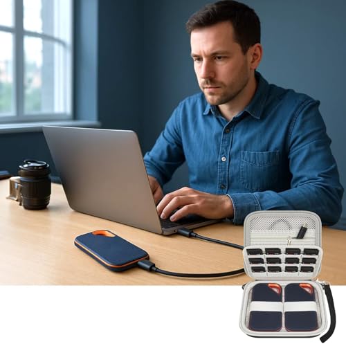 Case for SanDisk Extreme Portable SSD & Extreme PRO, Hard Shell Protective Storage Bag with Carabiner, Fits 1TB 2TB 4TB 8TB External Solid State Drive (Grey, for 2 Hard Drives)