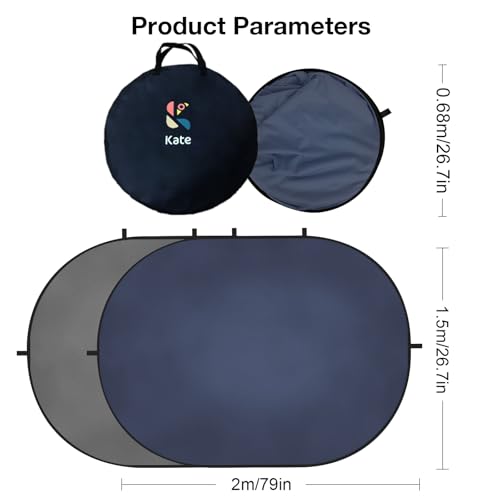 Kate 5x6.5ft(1.5x2m) Collapsible Backdrop Grey Blue Texture Pop up Reversible Photography Backgrounds for Zoom Video Meetings