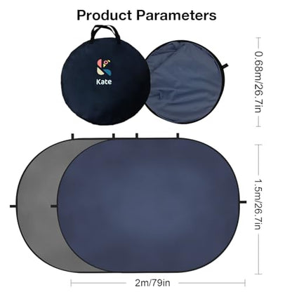 Kate 5x6.5ft(1.5x2m) Collapsible Backdrop Grey Blue Texture Pop up Reversible Photography Backgrounds for Zoom Video Meetings