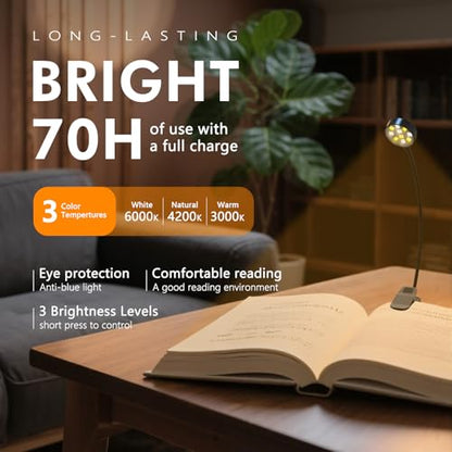 KTEBO 2 Pack Rechargeable Book Light Clip-On Reading Light for Books in Bed | 9 eye-friendly modes from 3 color temperatures and 3 brightness, USB-C up to 30 hrs - Black & Black - color: Black&Black
