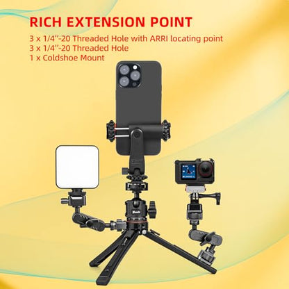 Zeadio Heavy Duty Metal Tripod Kit, Universal 1/4" Screw Adapter Tripod Mount with Phone Holder & Action Cam Adapter for Cell Phone, Camera, Gimbal, Action Cam, Travel Vlogging etc - style: Standard Ball Head
