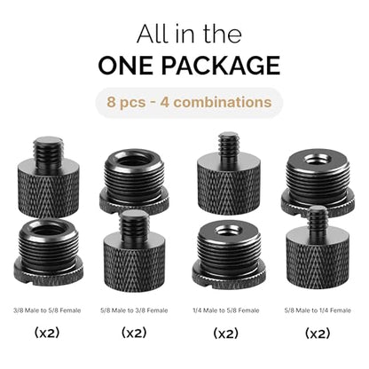 IXTECH Mic Stand Adapter Set 8 pieces Metal Microphone Stand Screw Thread Adapter 5/8 Female to 3/8 Male 3/8 Female to 5/8 Male 5/8 Female to 1/4 Male 1/4 Female to 5/8 Male Tripod Adapter ADP02A Blck - color: 9 ADAPTER