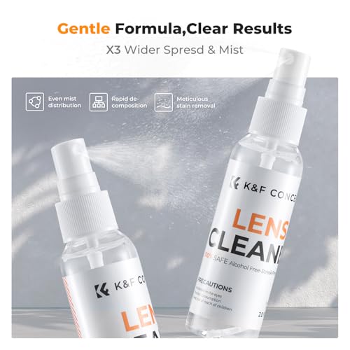K&F CONCEPT Lens Cleaner Spray Kit | 60ML Glasses Cleaner x2 + Microfiber Cleaning Cloth x2 | Lens and Screen Cleaning Kit | Alcohol Free Eyeglasses, Camera, VR/AR Headset, and Screen Cleaning - size: Cleaner*2+Cloth*2