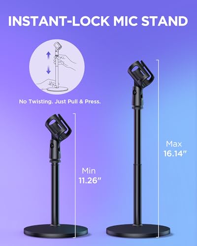 InnoGear Desktop Microphone Stand, Telescopic Table Mic Stand for Desk Adjustable with Mic Clip 5/8" to 3/8" Screw for Blue Yeti HyperX QuadCast SoloCast Snowball Fifine Shure SM7B and Other Mic