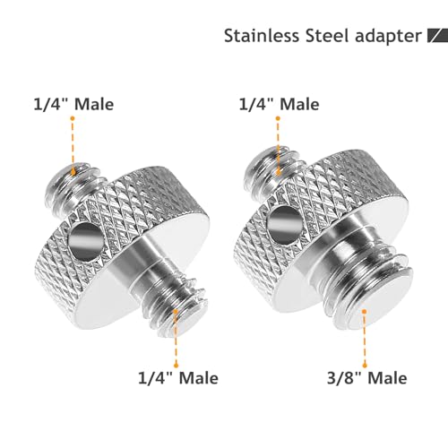 Upgraded Stainless Steels 1/4" Male to 1/4" Male & 1/4" Male to 3/8" Male Tripod Threaded Screw Adapter with Hole for Camera Light Stand Equipped with Hex-L Wrench 4 Pcs - color: A56/A57
