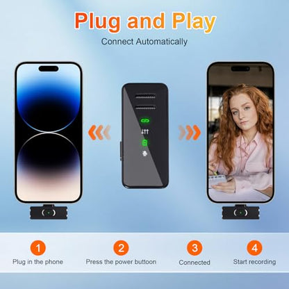 Wireless Lavalier Microphone for iPhone iPad Android - USB C Charging Case, Lapel Mic for Live Streaming, Video Recording, YouTube, Interviews, Meetings & Vlogging