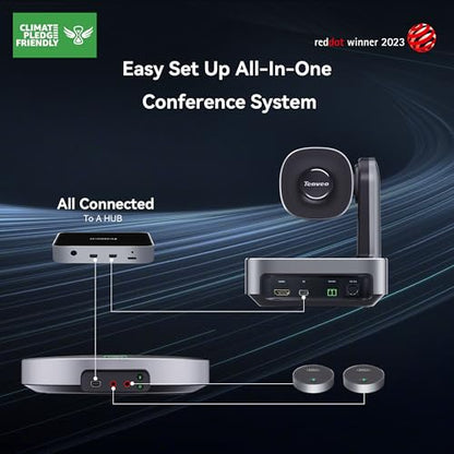 Tenveo 4K PTZ Conference Room Camera System, AI Auto-Tracking 12X Optical Zoom USB3.0 HDMI PTZ Camera and Bluetooth Speakerphone with 2 Expansion Mics Kit Wide Angle for Large Room Meetings