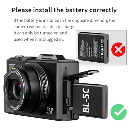 4K Digital Camera for Photography, 64MP Vlogging Camera for YouTube with 3" 180° Flip Screen, 18X Digital Zoom Point and Shoot Camara with 32GB Micro SD Card for Beginner (Black) - color: YL15-W08-C-Black