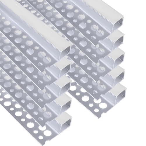 inShareplus Plaster-in LED Channel, 3.3ft/1M 10Pack LED Aluminium Channel with Milky Diffuser, Trimless Recessed Single-Sided Aluminum Profile LED Strip Diffuser for Under Cabinet and Corners of Wall - size: single-edge-10-pack (recessed)