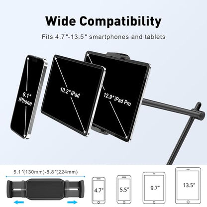 AboveTEK Tablet Stand Holder for Desk & Bed, Aluminum iPad Holder Arm with 360° Rotating Clamp, Adjustable Phone Stand Compatible with 4.7"-13.5" iPad Pro/Air/Mini, iPhone, Galaxy Tab- Black - color: Black