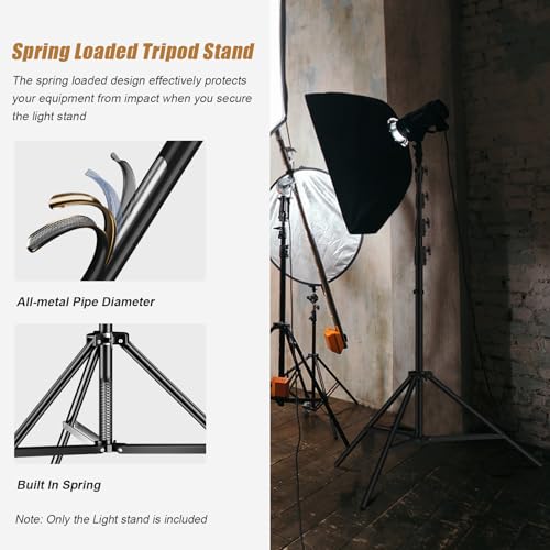 Godox 380F Heavy Duty Light Stand 150in/12.6' Tripod Stand Adjustable 110cm-380cm Spring Cushioned Photography Light Stand with 1/4” to 3/8” Screw Adapter for Strobe,LED Video Light,Monolight, Softbox - size: 150in
