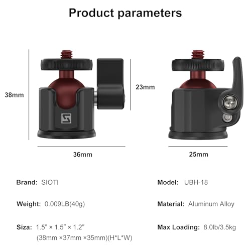 SIOTI Mini Ball Head Mount Adapter, Compatible with Monopod/Digital Card Camera/Microphone/Smart Phone/Action Camera/Flash/LCD (UM18) - color: Ultra-Mini Ball Head, size: 18mm