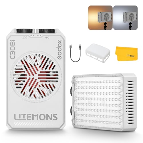 Godox C30Bi Bi-Color On Camera Video Light 30W, 2800K~6500K, Portable Camera Light for Photography & Video, Ultra Brightness, TLCI96+, Pocket LED Video Light Panel, LED DSLR Lighting for YouTube - color: C30Bi BiColor