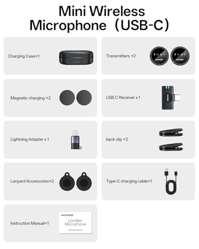 Wireless Lavalier Microphone for iPhone 17/16/15/14, iPad & Android, Magnetic Clip-on Mini Mic with Charging Case,30H Playtime Plug-Play Lapel Lavalier Mic for Vlog TikTok, AI Noise Reduction