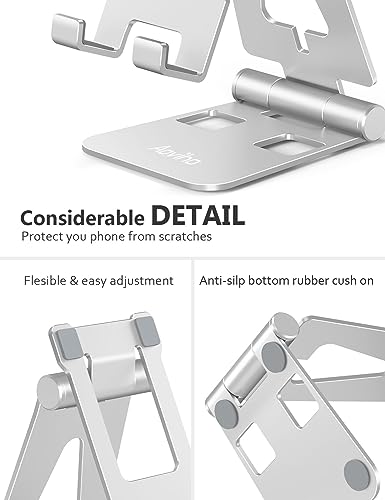 Aoviho Cell Phone Stand for Desk, Adjustable Desktop Phone Holder Stand, Foldable Moblie Phone Dock for iPhone 17 16 15 Pro Xs Max Xr X 8 7 6 5 5s SE Nintendo Switch All Phones, Silver - color: Silver