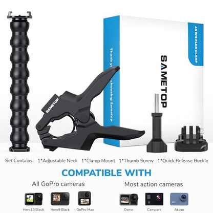 Jaws Flex Clamp Clip Mount Gooseneck Mounts Compatible with GoPro Hero 13 12 11 10 9 8 7 6 5 4 Session 3+ 3 2 1 Max DJI Osmo Akaso Action Cameras | for Go Pro Hero 13 12 11 10 9 8 7 6 5 4 Session 3+ 3 2 1 Mission Max DJI Osmo AKASO Action Cameras