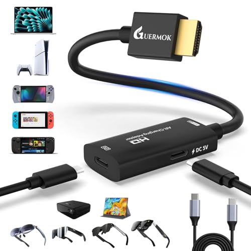 Guermok HDMI to USB C Video Display Adapter, 4.9ft AR Glasses Hub, 4K@60Hz HDMI Male to USBC Female for XREAL One/Air 2 Pro/RayNeo/Rokid, Switch 2/1, Xbox1, PS4/5, Portable Monitors, Black - color: Black, size: 4.9FT
