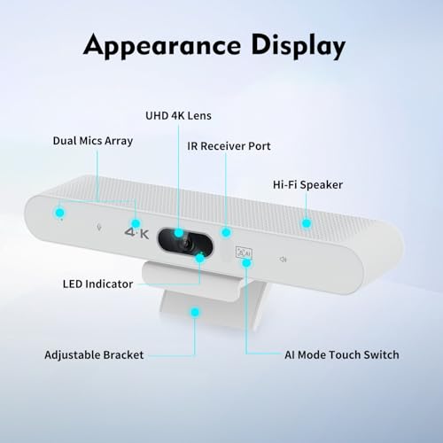 TOALLIN 4K All-in-One Conference Webcam with Mic and Speaker, AI Auto-Framing & Speaker-Tracking, USB Video Bar, Video Conference Camera for Online Meetings, Video Calls
