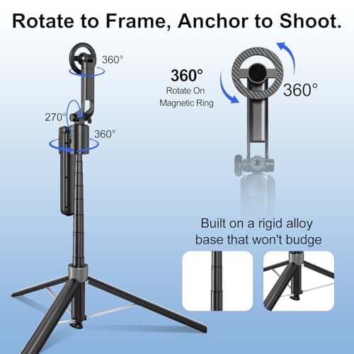 Magnetic Auto Face Tracking Tripod for iPhone that Follows Your Movement, 71" Portable Selfie Stick Tripod with Remote 360 Rotation, Magnetic Phone Tripod Stand for Vlogging, Travel, Video Recording