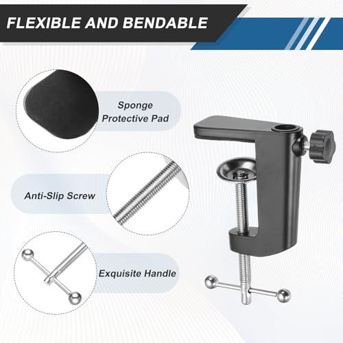 HARFINGTON 2 Pcs Metal Table Clamp Mount 2.3" Hole Dia Clamp for Desk Lamp Mount Stand Universal Cantilever Bracket with Adjustable Screw Plastic Handle for Microphone Arm Lamp Stand, Black - size: 2.3", style: Plastic Handle