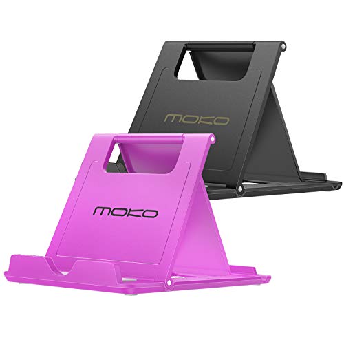 MoKo 2PCS Phone/Tablet Stand, Desktop Holder for 4-11" Device, Fit with iPhone 17/17 Air/17 Pro/17 Pro Max, iPhone 16/Pro/Pro Max/Plus, iPhone 15/Pro/Pro Max/Plus, iPhone 14/Pro/Pro Max/Plus - color: Black + Purple
