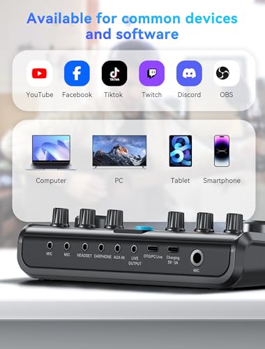 SINWE Podcast Equipment Bundle,Audio Interface with Studio Condenser Microphone for Smartphone & PC,Plug-and-Play Live Sound Card,Perfect for Streaming, Singing, YouTube & Gaming