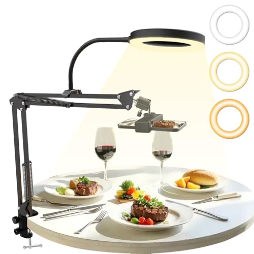 Overhead Camera Mount with 6‘’ Ring Light, Desk Tripod, Flexible 360° Adjustable Articulating Phone Arm Stand Compatible for, Video Recording, TikTok, Live Stream