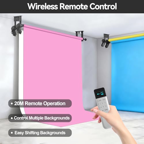2 Roller Electric Backdrop Support System Wall Mount Motorized Electric Photo Background Roller with Remote for Studio Live Game Video Background,Compatible with Light Stand, Walls,Ceiling