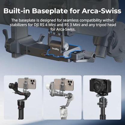 SMALLRIG Metal Phone Mount with Baseplate for Arca-Swiss,Compatible for DJI RS 4 Mini & RS 3 Mini, Phone Mount Adapter Support Free Adjustment Joints, Phone Tripod Mount for iPhone 17/16/15-5338