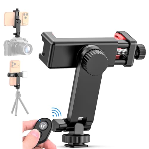 Ruittos Phone Tripod Mount with Remote Controller, New Universal Smartphone Mount Adapter with Cold Shoe, 360° Rotates Cell Phone Clip Clamp Holder, Compatible with iPhone, Samsung and All Phones